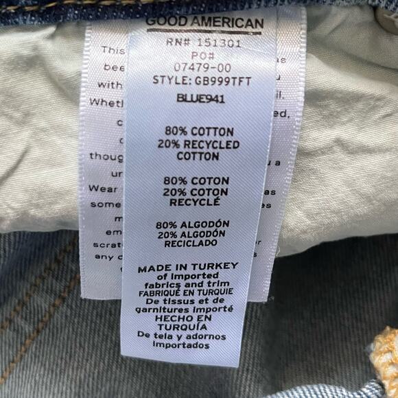 Good American Good Boy Jean Sz 2 26 Distressed High Rise Side Slit Stretch Denim - Picture 9 of 12